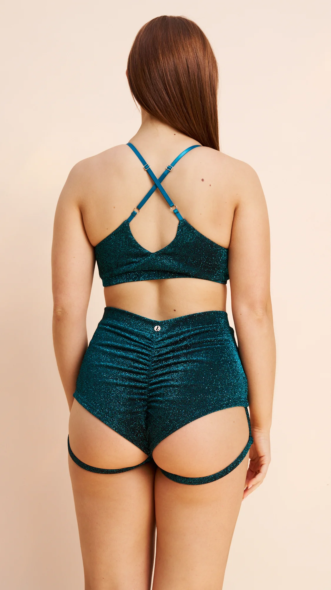 Lure You High Waisted Garter Shorts Ocean Shimmer - Image 5