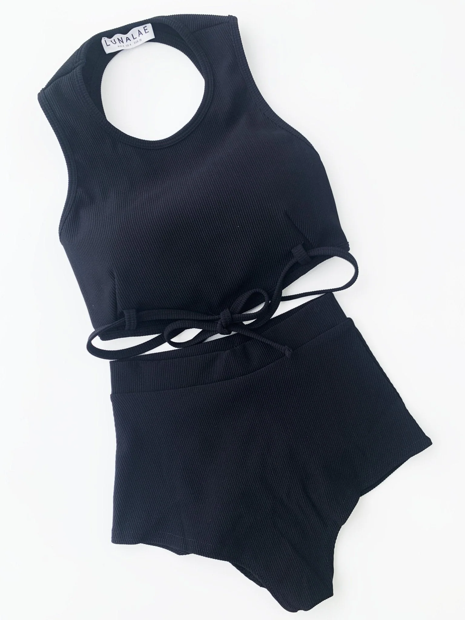 Mabel Top - Ribbed High Neck Tie Front Crop Top Black - Image 5