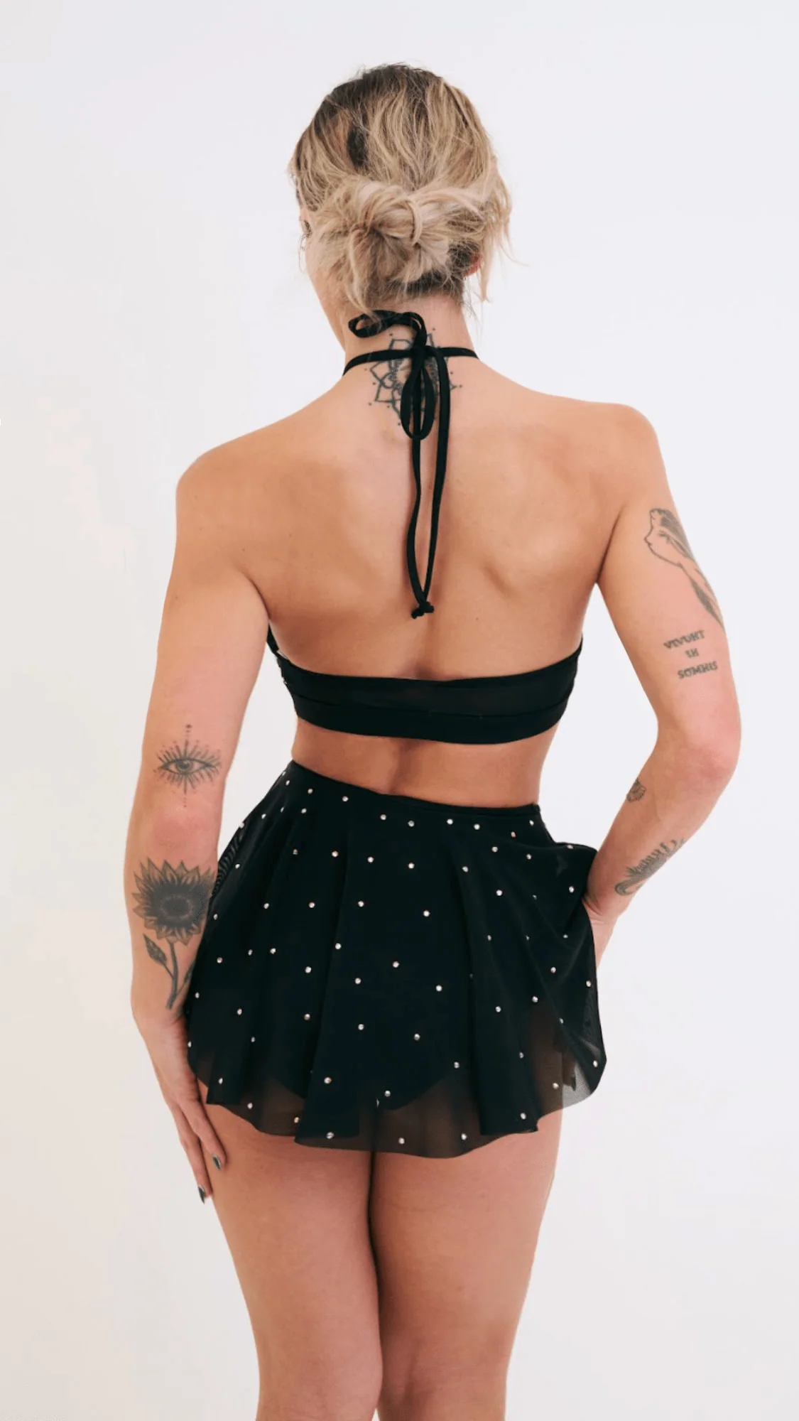 Sarah Mesh Diamante High Waist Skort Black - Image 4