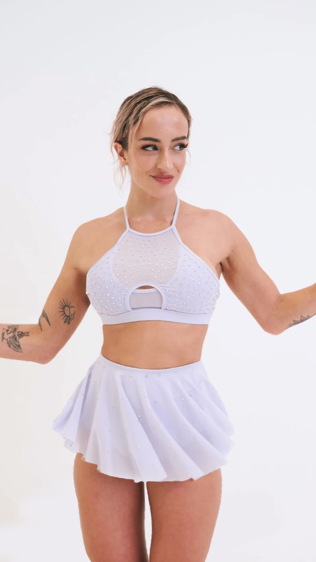 Sarah Mesh Diamante High Waist Skort Lilac - Image 2