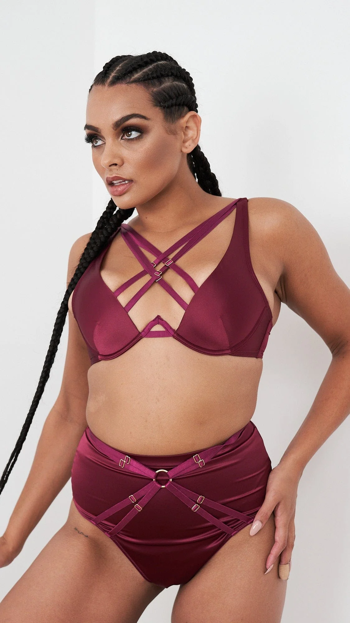 Sofia Bra - Strappy Satin Bra Magenta - Image 2