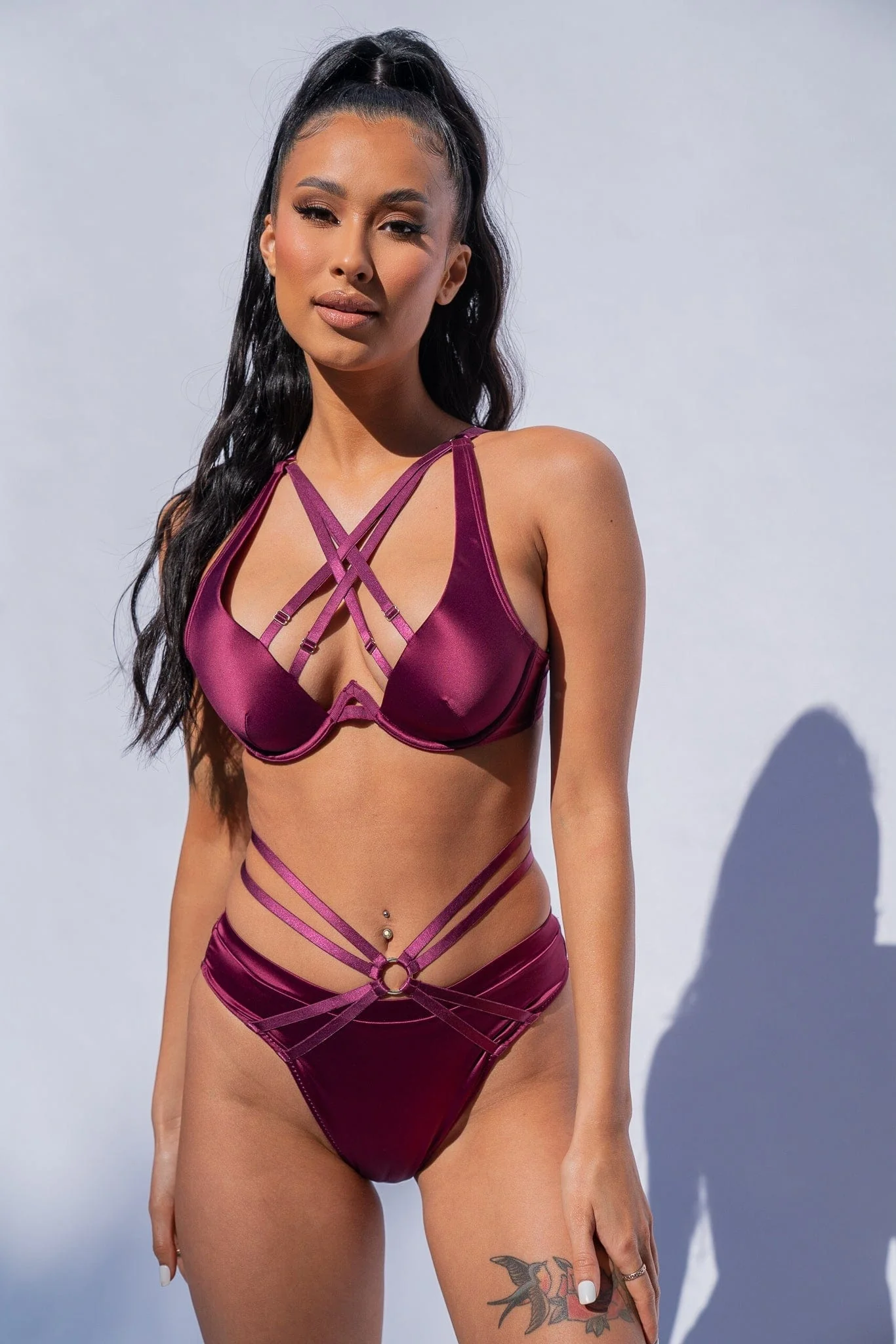 Sofia Set - Strappy Satin Set Magenta - Image 5